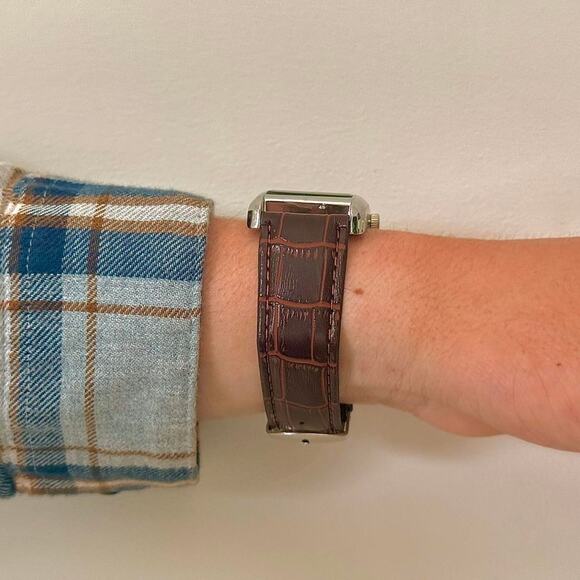 Y2K Silver Brown Leather Quartz Watch with Roman Dial Unisex 8.5" New - Picture 6 of 8